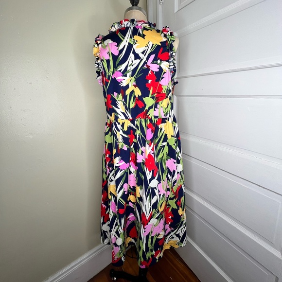 Maggy London Kayla Floral Trapeze Dress navy pink 4 Small Cotton EUC - Picture 4 of 14